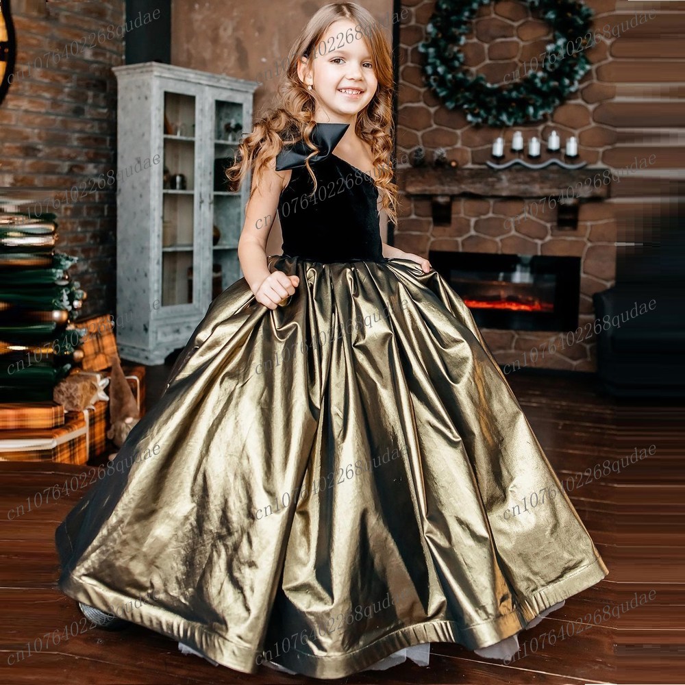 New Black And Gold Satin Flowe - Toddler Girl Tulle Party Dress review and price